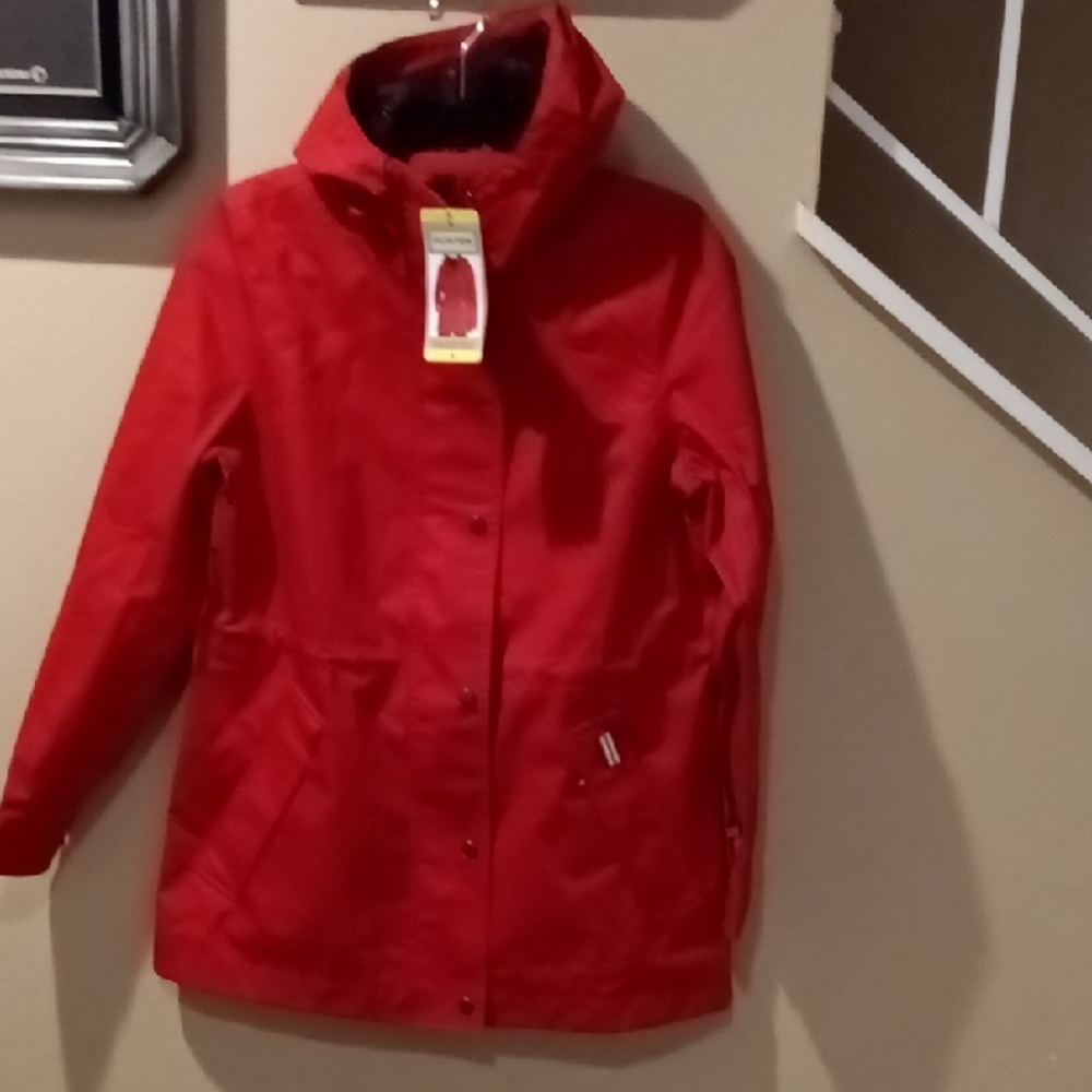 Hunter Red Hooded Rain Jacket